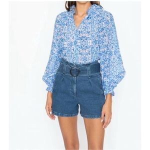 CABALLERO Leigh Ink Blot Long Sleeve Top. Blue.